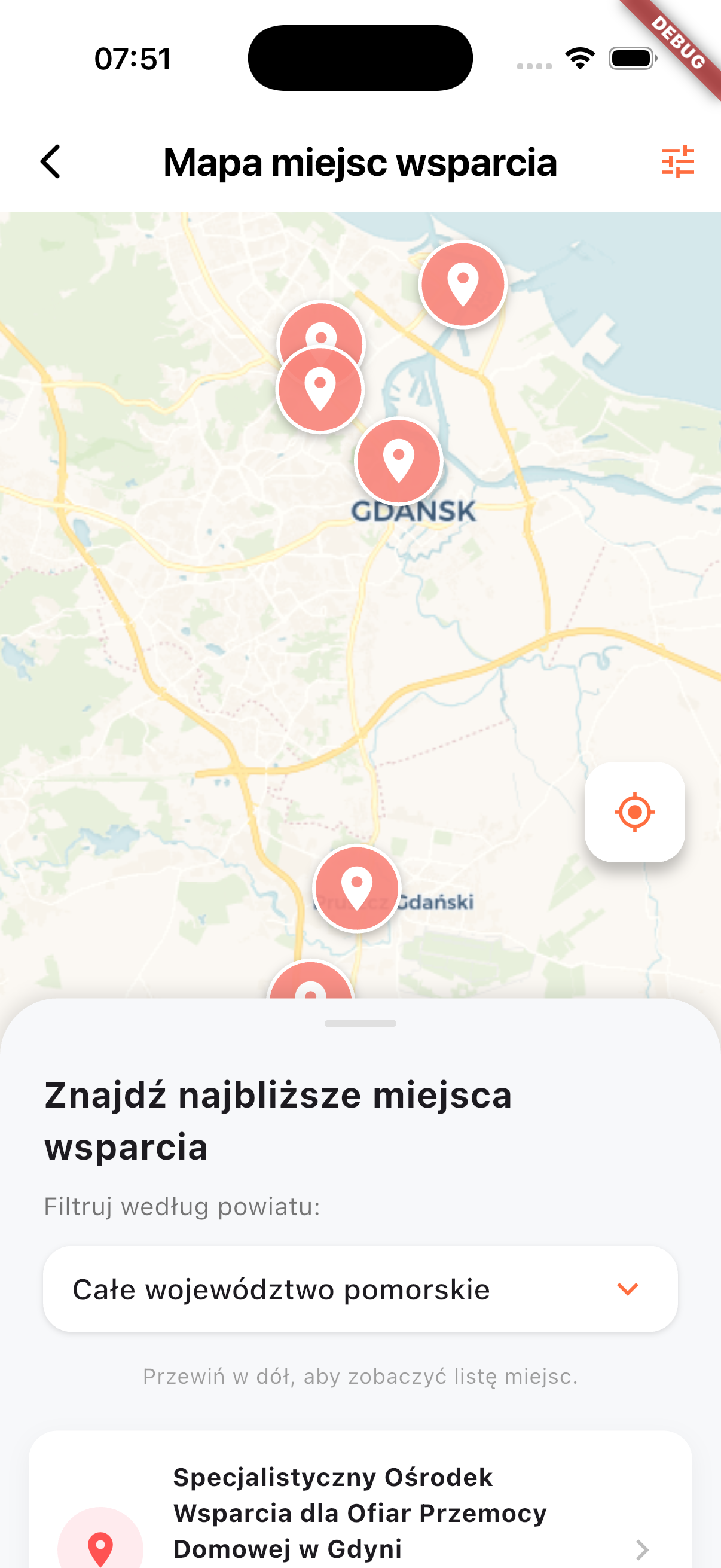 Mapa miejsc wsparcia