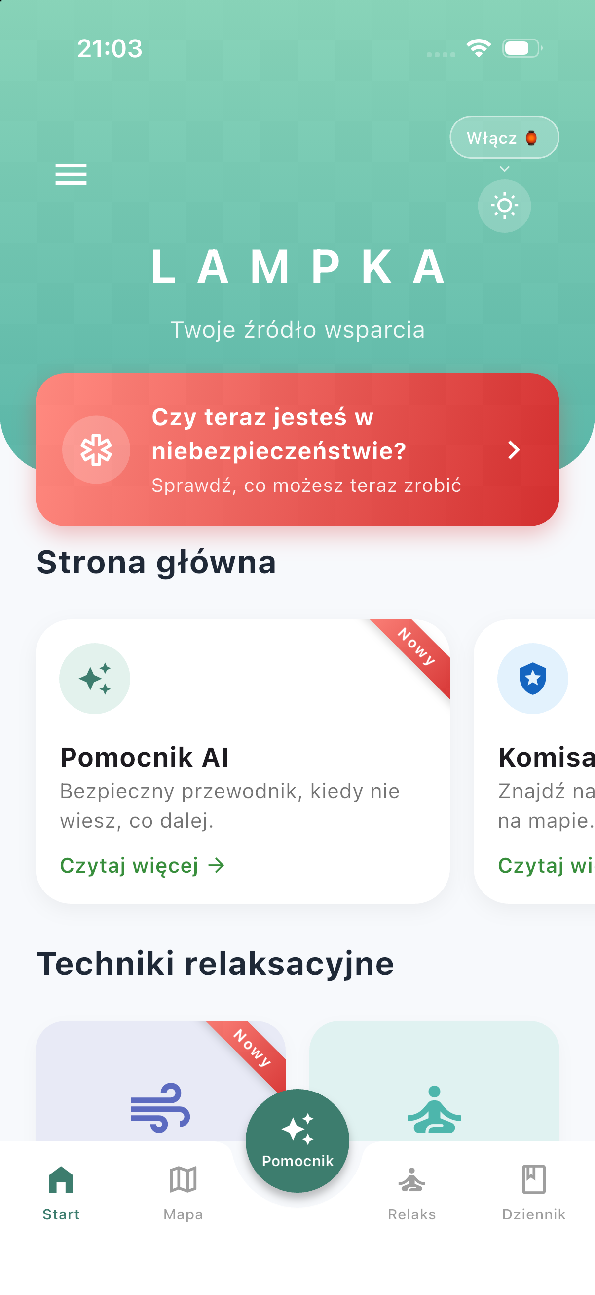 Pomocnik AI na stronie głównej