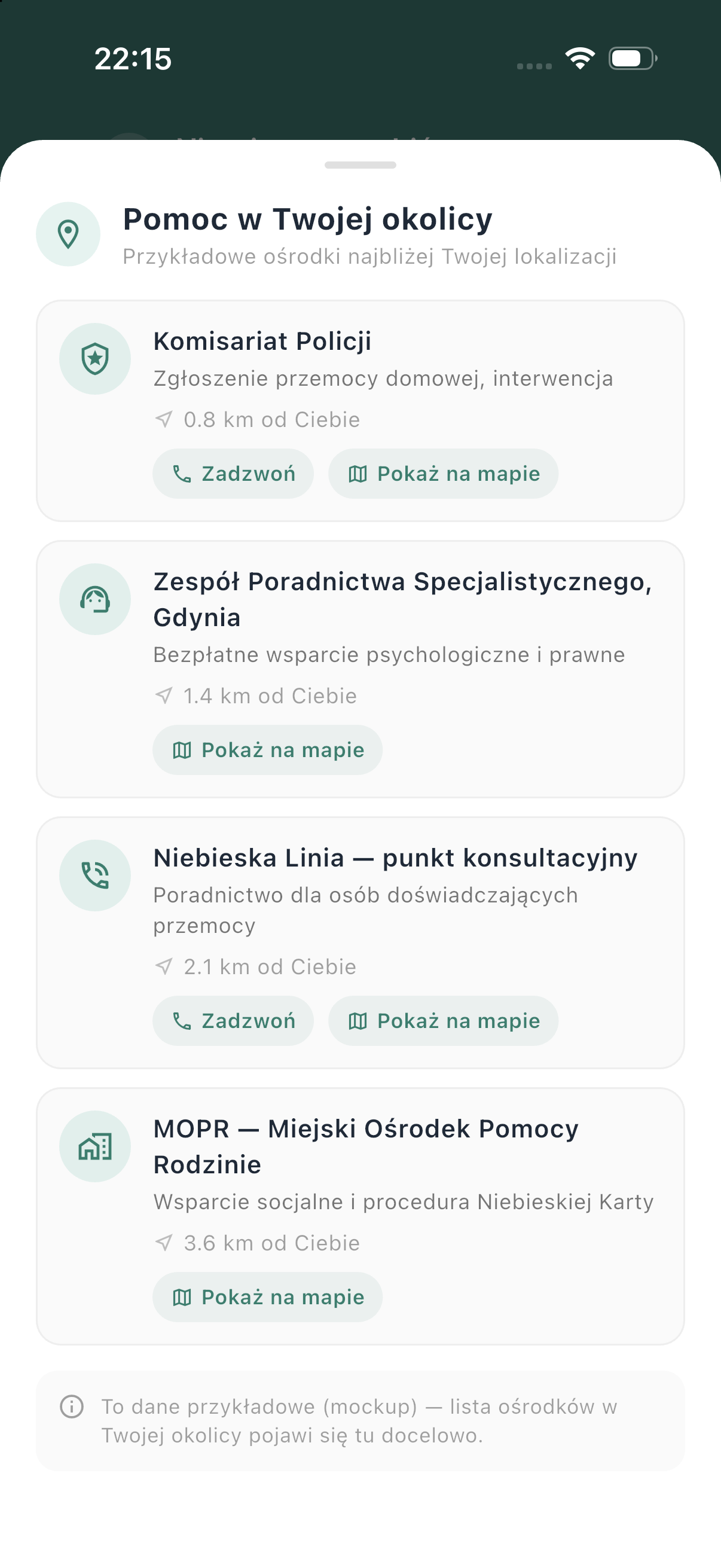 Sugestie ośrodków pomocy w pobliżu